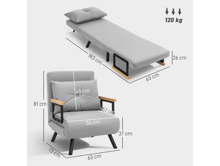 HOMCOM Canapé-lit Convertible 4 en 1 Gris 63x73x81 cm