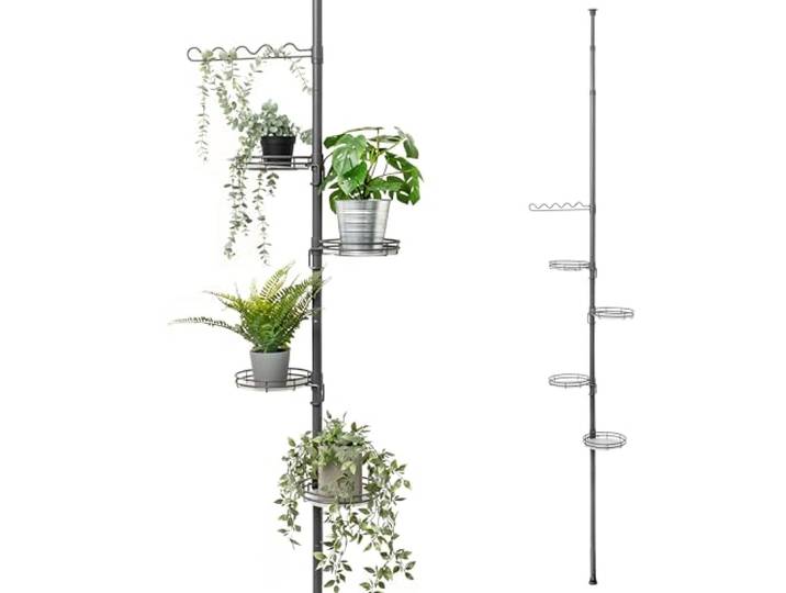 bremermann Étagère à Fleurs télescopique avec 4 Plateaux et tuteur - Colonne à Fleurs avec Hauteur d'installation de 140 à 290 cm (Gris)