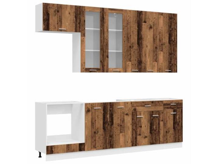 Favemtsl Küchenzeile Lyon 8-teilig Küchenschrank Set Altholz Holzwerkstoff Stellbare 8-teilige Küchenzeile für die Küche aus Holzwerkstoff in Altholz-Optik mit variablen Schränken und Wandfixierung.