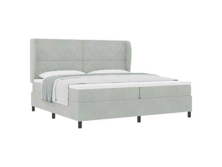 PUGYNBK Boxspringbett, Hellgrau, 200 x 200 cm, Samt Verstellbares Kopfteil, mittlere Festigkeit, Rahmen aus Massivholz, einfache Montage