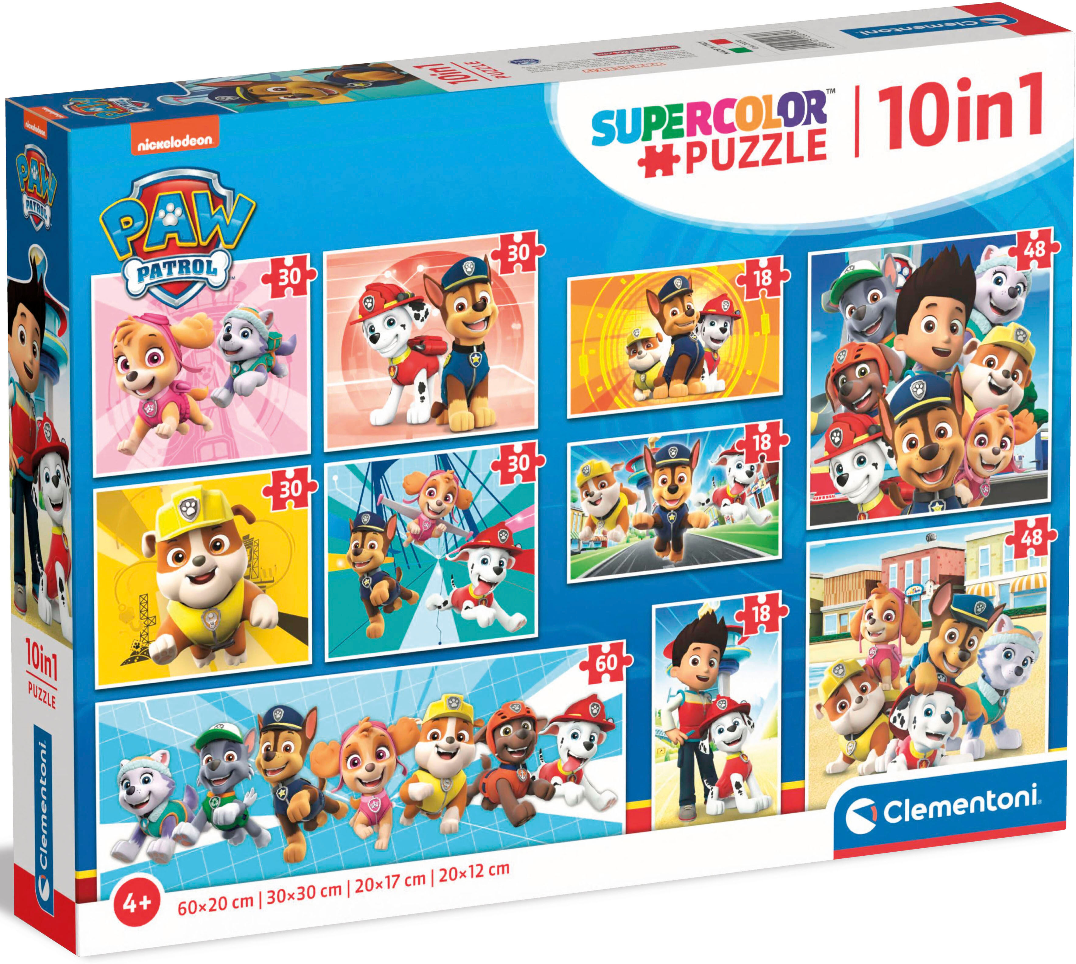 Puzzle CLEMENTONI "Supercolor, PAW Patrol 10 in1", bunt, Puzzles, Kinder, Pappe, Motiv, Puzzle, Made in Europe
