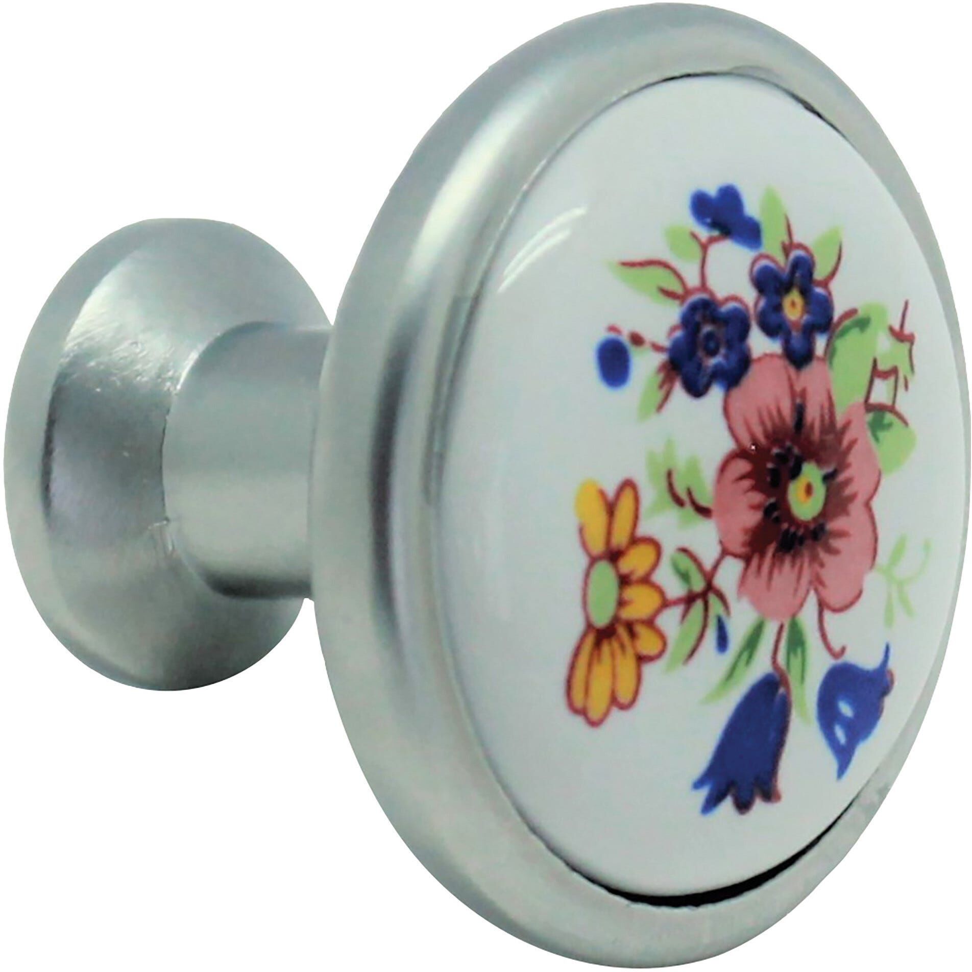 Tecnomat POMOLO PORCELLANA BIANCA BASE CROMO CON DISEGNO Ø 32 mm