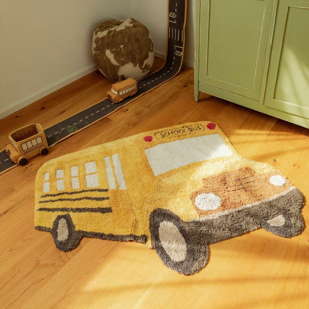 Lorena Canals Tapis lavable en coton miel, motif bus scolaire, 130 x 90 cm Doré 130x1x90cm
