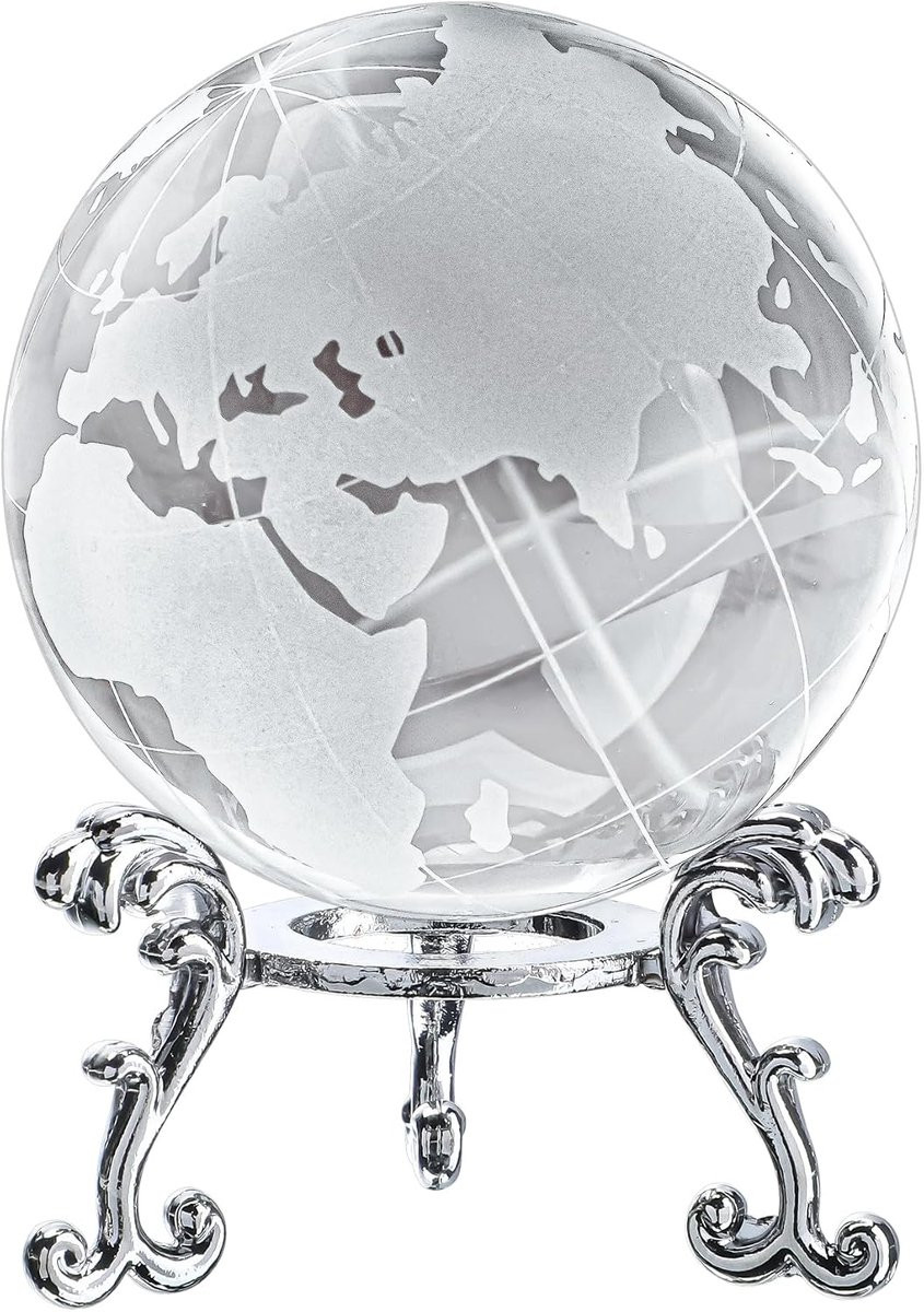 Kristallen wereldbol met standaard, 60 mm, decoratieve globe voor op kantoor of thuis