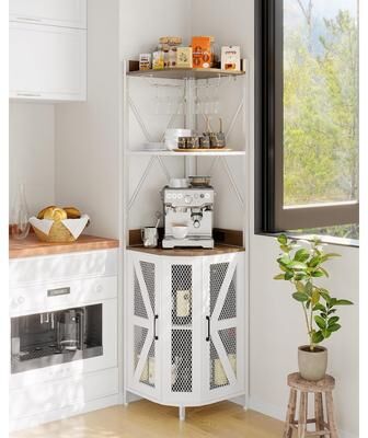 Garvee 72'' Corner Wine Cabinet with Power Outlet, Industrial 5-Tiers Liquor Cabinets Bar