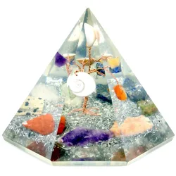 Orgonite 7 sided Pyramid - Gemstone Wisdom Tree - 90 mm