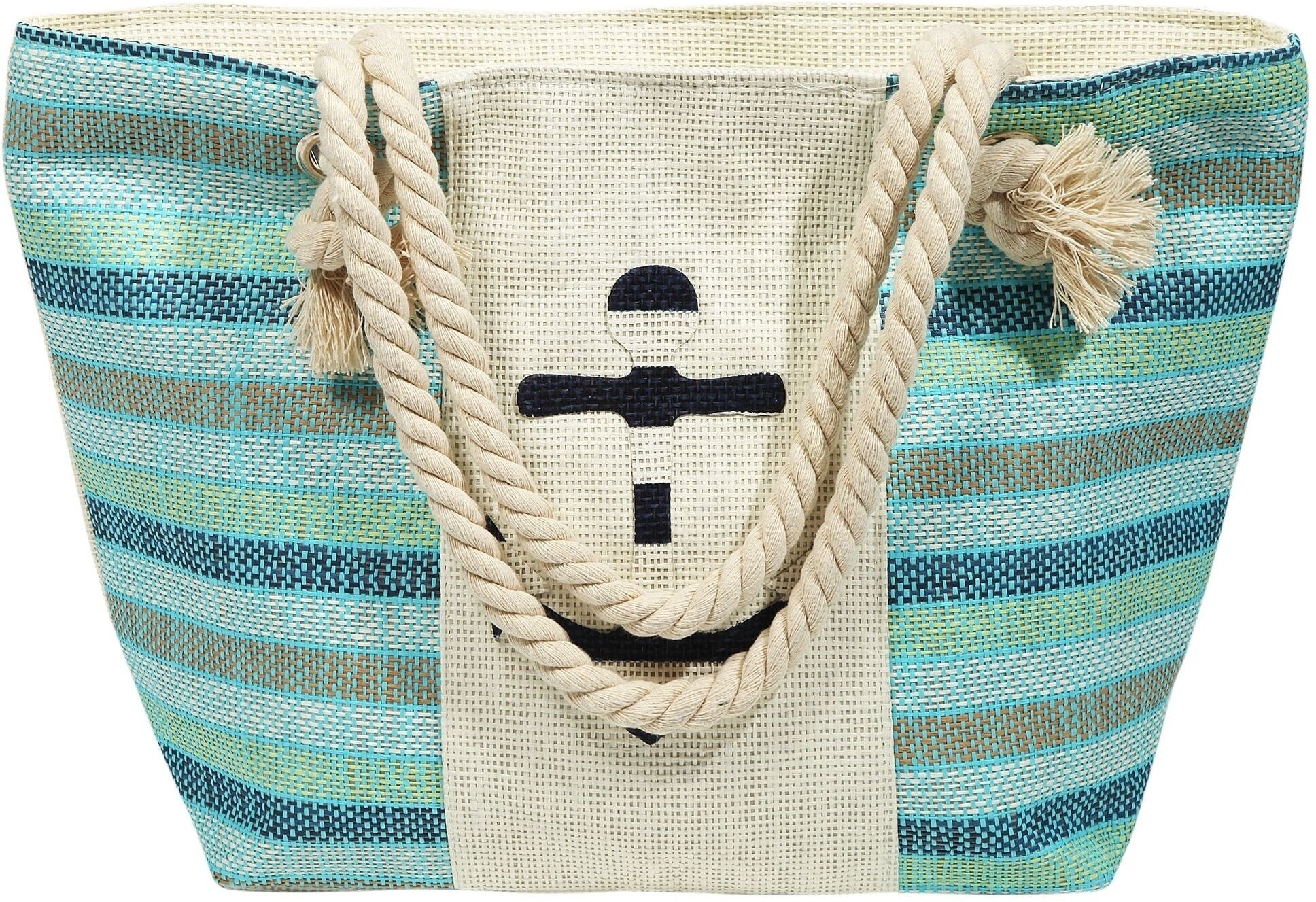 Strandtasche CHAM CHAM "Strandtasche aus Bastfaser, maritim", Damen, blau, Bast, Taschen Strandtasche