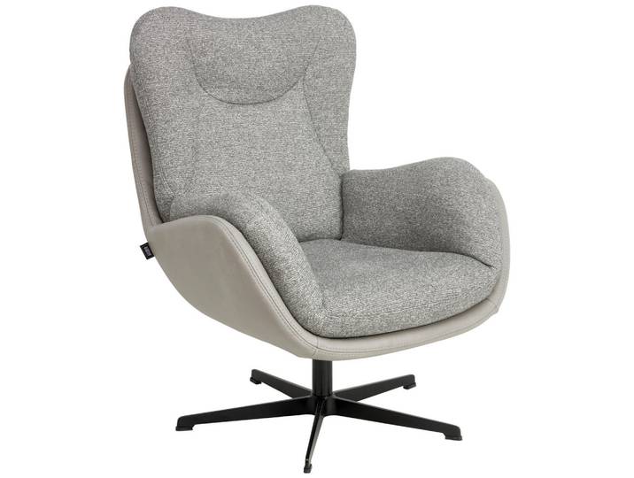 Schöner Wohnen Sessel, Hellgrau, Metall, Echtleder, Nappaleder, 80x97x89 cm, Goldenes M, Lederauswahl, Stoffauswahl, Sitzfläche 360° drehbar, Wohnzimmer, Sessel, Ledersessel