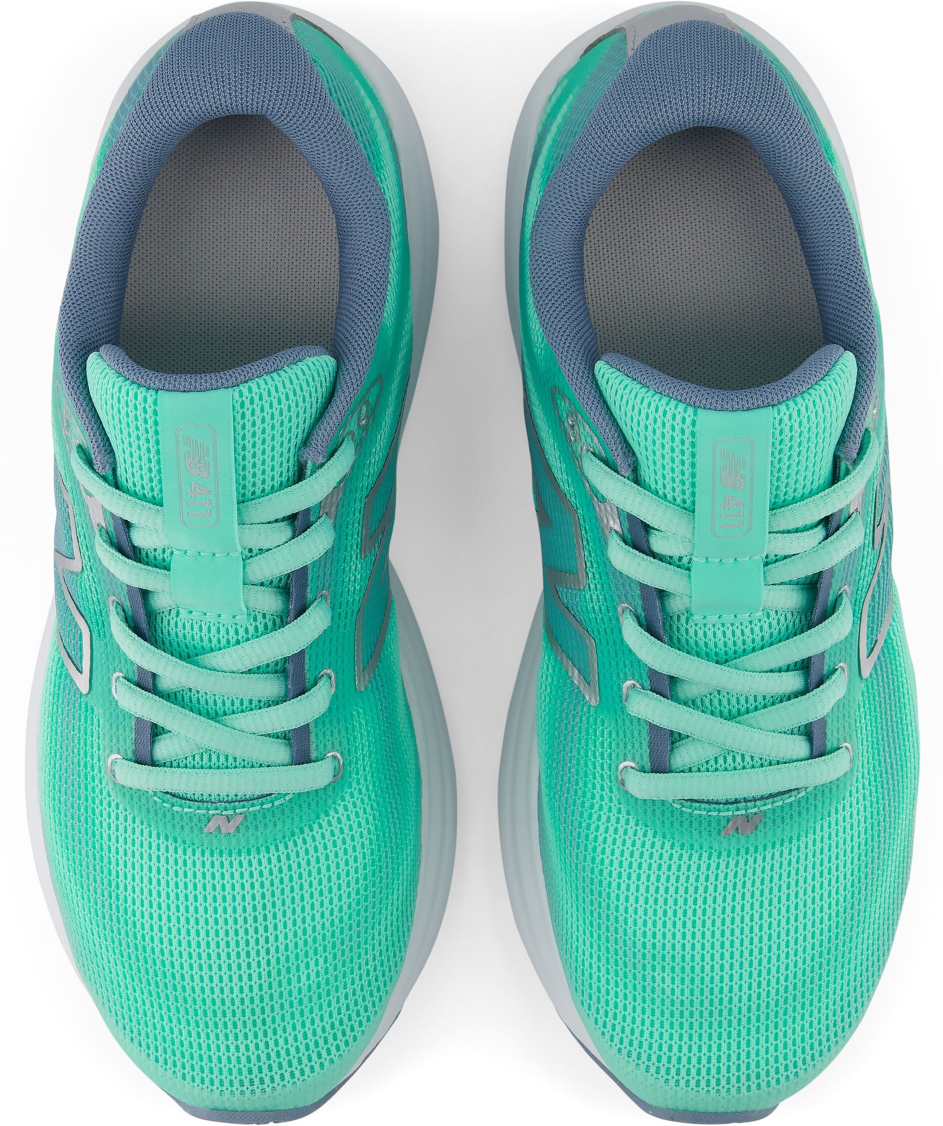 Laufschuh NEW BALANCE "411", Damen, Gr. 37,5, grün (bright mint, zinc blau, silber metallic), Synthetik, Textil, Schuhe Laufschuh, Pour adultes, avec semelle en caoutchouc bright mint, zinc blau, silber metallic 37,5