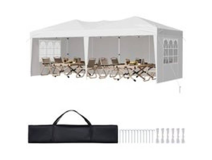 VEVOR Pavillon Faltpavillon, 5,9 x 2,96 x 2,65 m, Festzelt, Gartenzelt mit Seitenwänden & belüfteten Fenstern, 3 Höheneinstellungen, Sonnenschutz für Veranstaltungen im Außenbereich, weiß