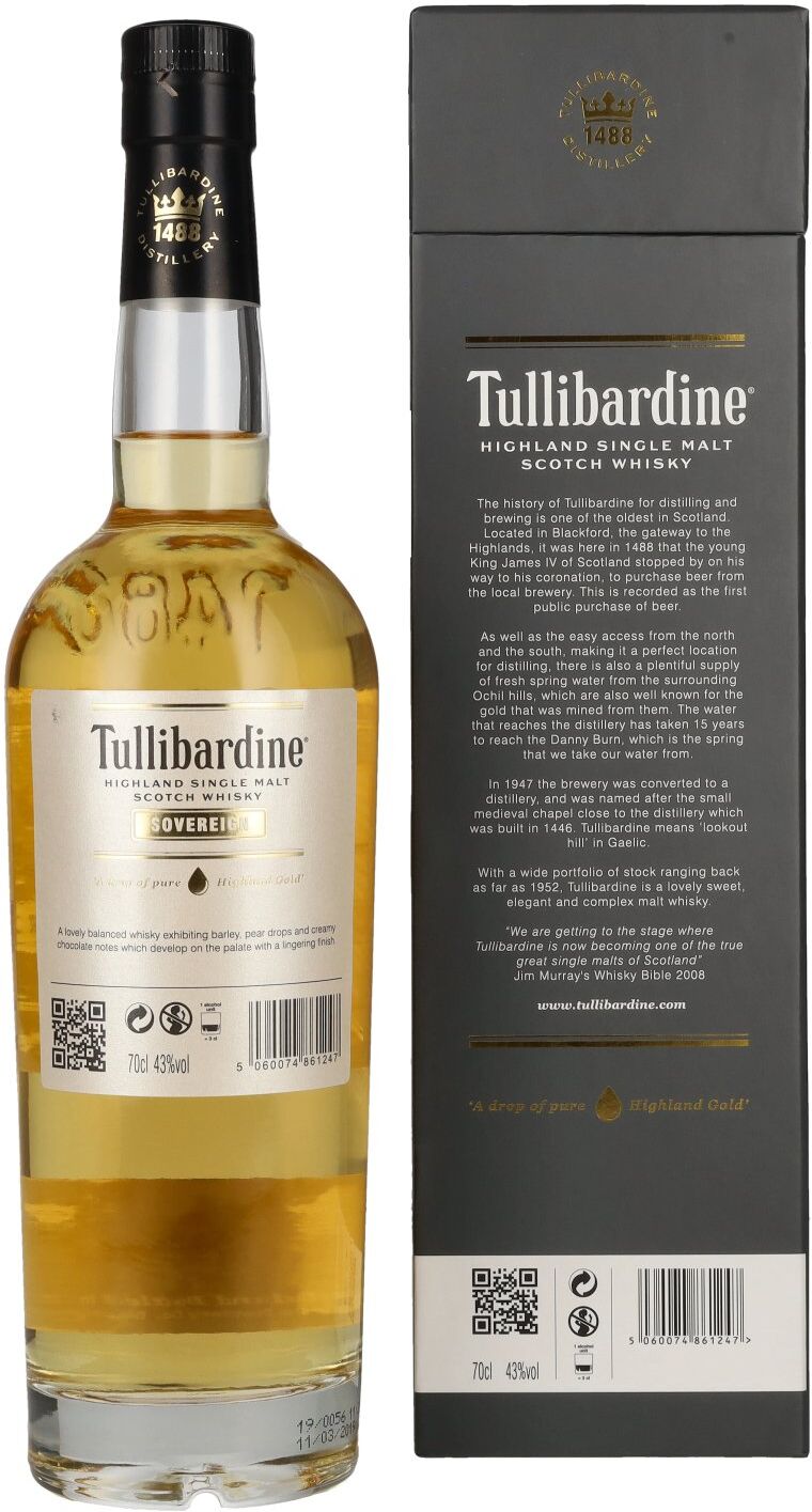 Tullibardine SOVEREIGN Highland Single Malt Scotch Whisky 43% Vol. 0,7l in Geschenkbox