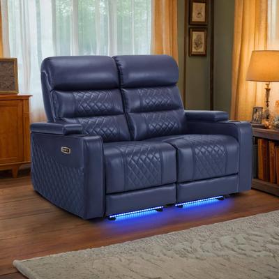 MCombo Power Reclining Loveseat Sofa with Adjustable Headrests, Home Theater Seating with Armrest Storage, Faux Leather HTS470