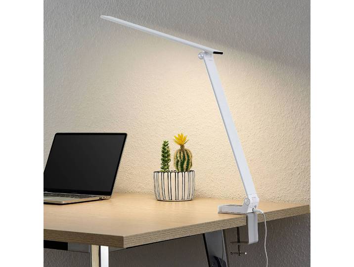 LED Tischleuchtelampe Tamarin PRIOS, dimmbar, weiß / opal, für Arbeitszimmer / Büro, Kunststoff, Modern, Leselampe
