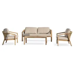 DCB Garden, Gartenlounge, Goya Gartenlounge-Set (niedrig) – Grau – Aluminium in Holzoptik – 5-Sitzer