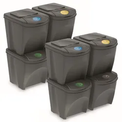 WellHome – Set mit 8 grauen Recycling-Behältern mit 25 l Fassungsvermögen