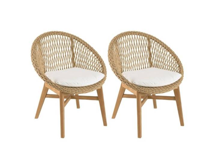 MACABANE VALERIA - Lot de 2 fauteuils jardin arrondi en bois teck rotin