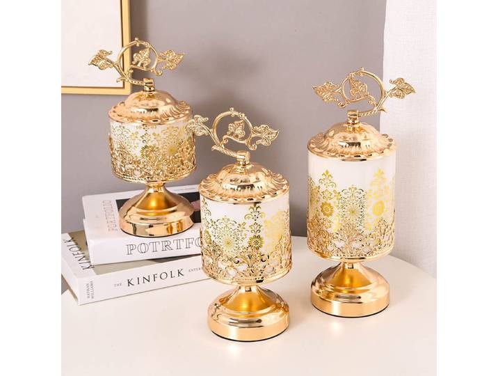 Couvercle de pot en verre doré, Table de salle ajourée, rangement séché, décor de Vase d'art