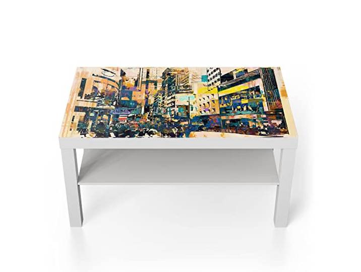 DEQORI Glastisch weiß groß 90x50 cm Motiv Moderne Stadtansicht ausgefallener Beistelltisch aus Glas Hochglanz Couchtisch fürs Wohnzimmer moderner Couch Tisch mit Design