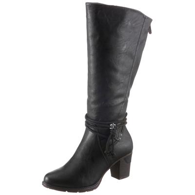Stiefel RIEKER, Damen, Gr. 36, XL-Schaft, schwarz, Lederimitat, unifarben, Schuhe Stiefel, Langschaftstiefel, mit Zierbänder, XL-Schaft