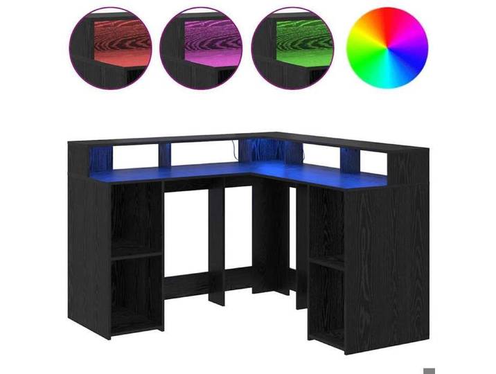 Noir MEUBLE INFORMATIQUE (1 Personne）- Capacité 60 kg - Bureau secrétaire rectangulaire Chêne noir 130x130x91cm - Bois d'ingénierie
