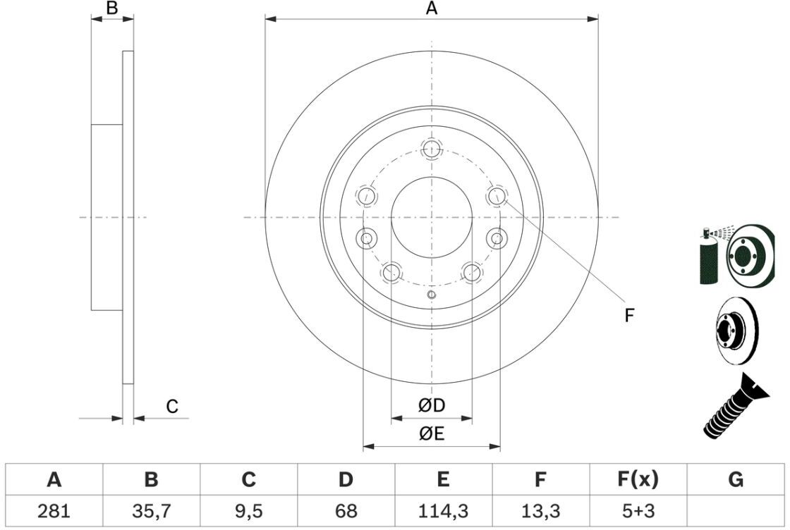 Bremsscheibe BOSCH 0 986 479 E55 hinten, voll, 1 Stück