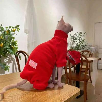 Uplift Essentials 4 Legged Warm Fleece Loungewear Jumpsuit For Cats red l+