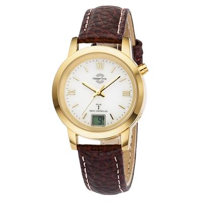 Funkuhr MASTER TIME, braun, Armbanduhren, Damen, Funkuhr, Armbanduhr, Quarzuhr, Damenuhr, Datum, Langzeitbatterie, Lederarmband
