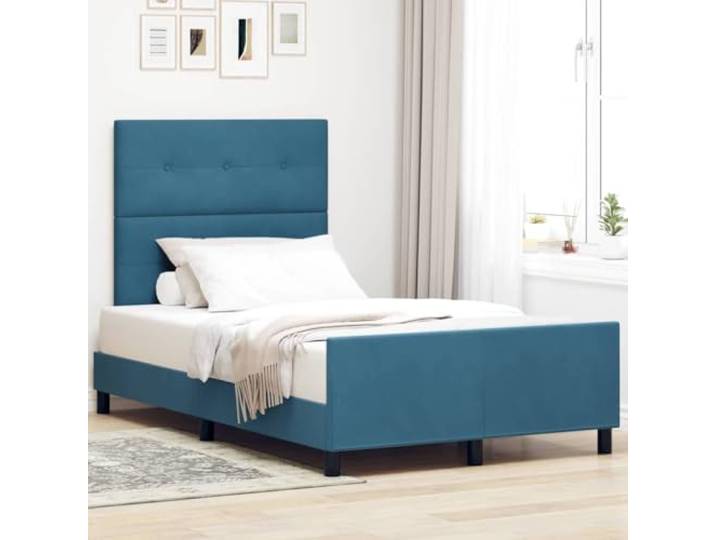 RJPLMFV Boxspringbett, Velours, Dunkelblau, 120 x 190 cm Verstellbares Kopfteil, Massivholzrahmen, ohne Lattenrost, einfache Montage