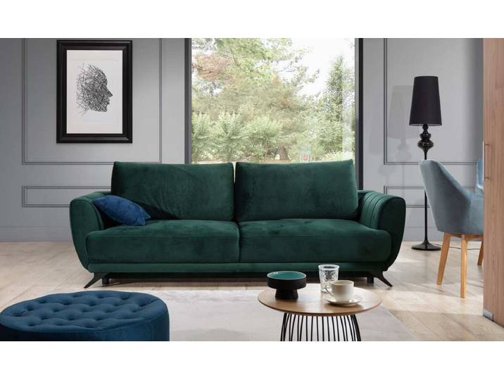 Designer Sofa Megan mit Schlaffunktion und Stauraum - Grün - Luxusbetten24