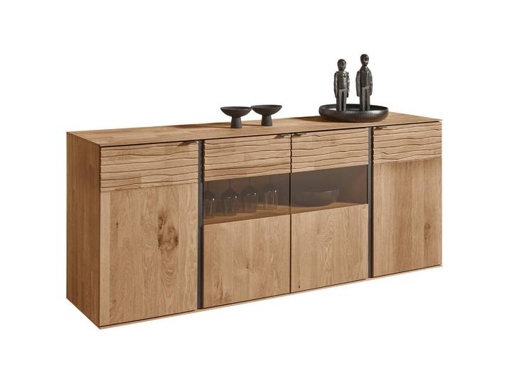Valnatura Sideboard, Eiche, Holz, Glas, Kerneiche, massiv, 3 Fächer, 192x81x44 cm, Goldenes M, stehend, Holzmöbel, Kleinmöbel Holz, Holzkommoden, Sideboards Holz