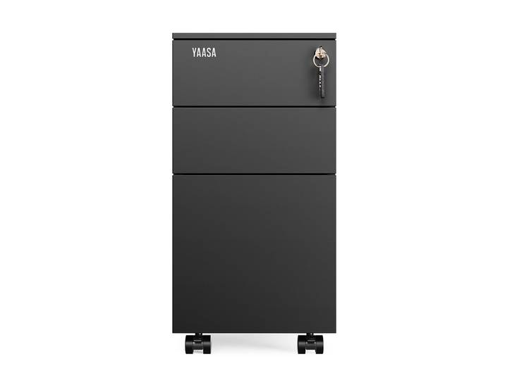 Yaasa File Cabinet Edged, Schwarz - Kleiner Rollcontainer fürs Büro - 30x60x50 cm
