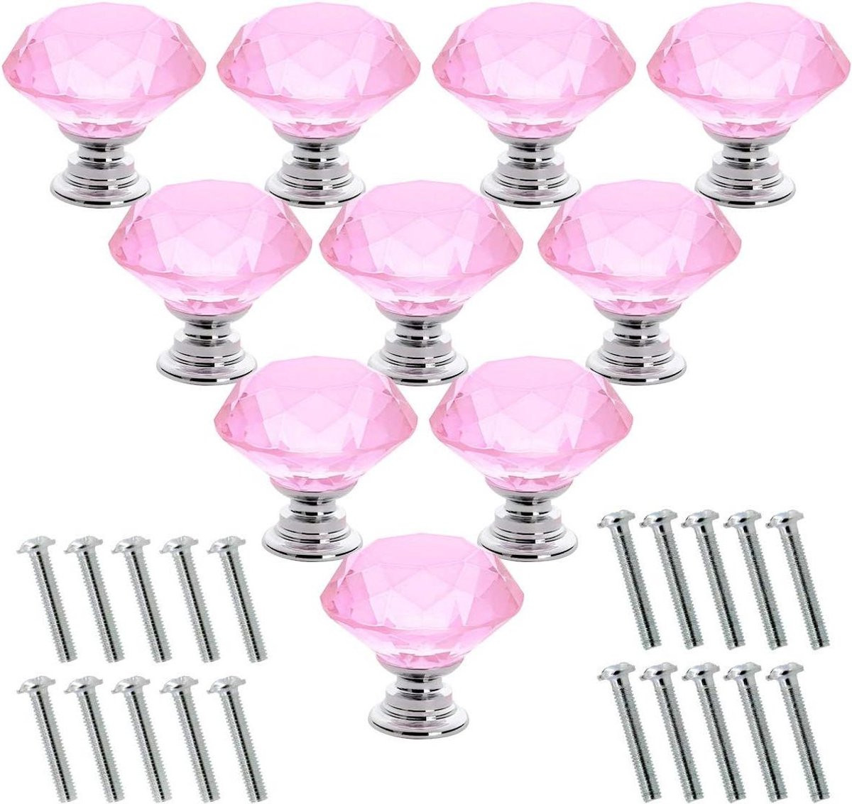 Kristallen Kastknoppen Diamant - Roze - 30 mm