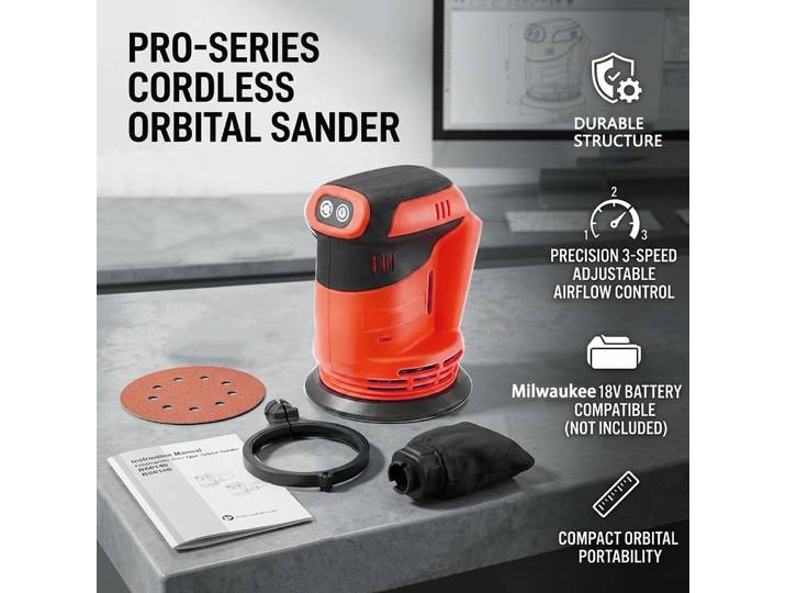 Ponceuse orbitale aléatoire sans fil 125 mm pour le travail du bois, polisseuse électrique, machine à poncer, outil électrique compatible avec la batterie Milwaukee 18V