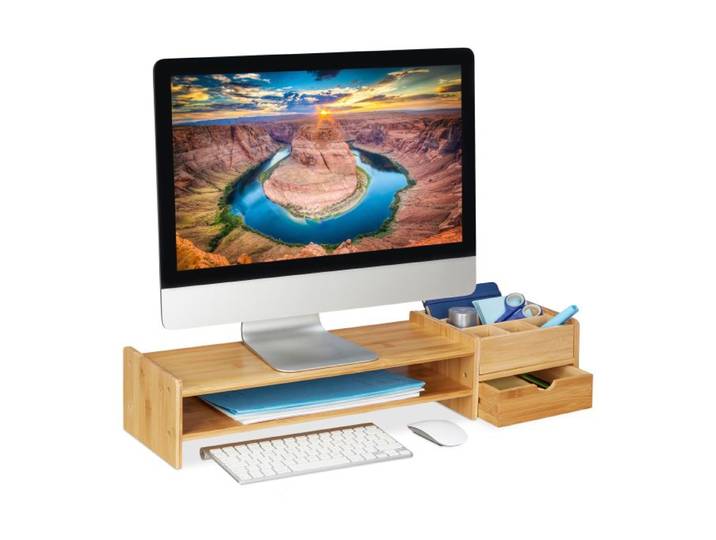 Relaxdays Support PC à rangements en bambou