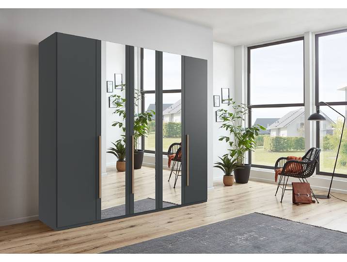 Armoire portes battantes London- Miroir 225cm Gris/Graphite Basic Marron 3 miroir