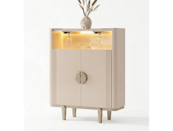 JVmoebel Sideboard Kommode Beige Modern Sideboard mit LED Barfach Wohnzimmer Luxuriös, Made in Europa