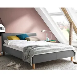Niedriges Bett in Hellgrau Webstoff Skandi Design