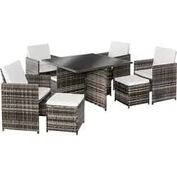 21tlg. Polyrattan-Sitzgruppe CUBO mit klappbare Rückenlehnen - platzsparendes Würfelsystem