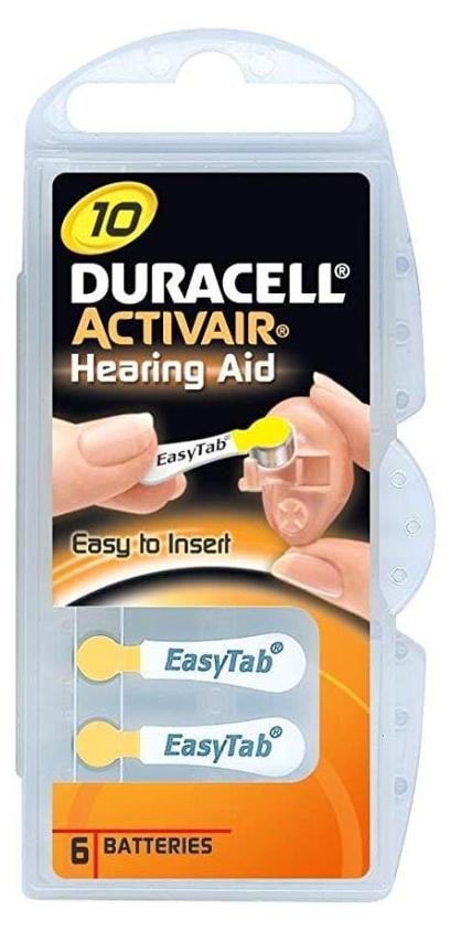 Duracell DA10 zink-lucht batterij voor hoortoestellen, 1,4V / 90mAh, 6 stuks