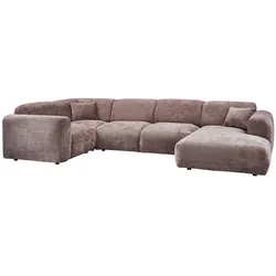 Ecksofa Cloud aus Chenille-Stoff, modernes Design mit Recamiere links, taupe, 4–5 Sitzplätze