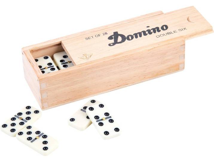 Engelhart Dubbel 6 - Domino Set - 28 Houten Stenen met Zwarte Ogen - Houten Kist