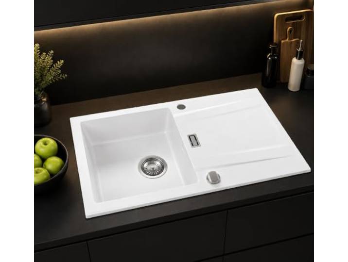 Granitspüle Sikma Granitspüle Schwarz Grau Weiß Beige Küchenspüle Einbauspüle (weiss)