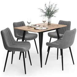 Vicco, Essgruppe, Esstisch-Set Beaver, Goldkraft Eiche/Schwarz, 110 x 70 cm mit 4 Stühlen, Grau