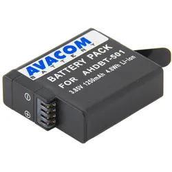Avacom GOPRO AHDBT-501, AABAT-001 LI-ION 3.7V 1250MAH 4.8WH, HERO 5, HERO 6 BLACK, HERO 7 BLACK, HERO 8 (Kamera Akku), Kamera Stromversorgung, Schwarz