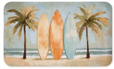 "Stupell Retro Colors Surfboard Ergonomic Non Slip Kitchen Mat Recycled Cushioned, 18""x30"""