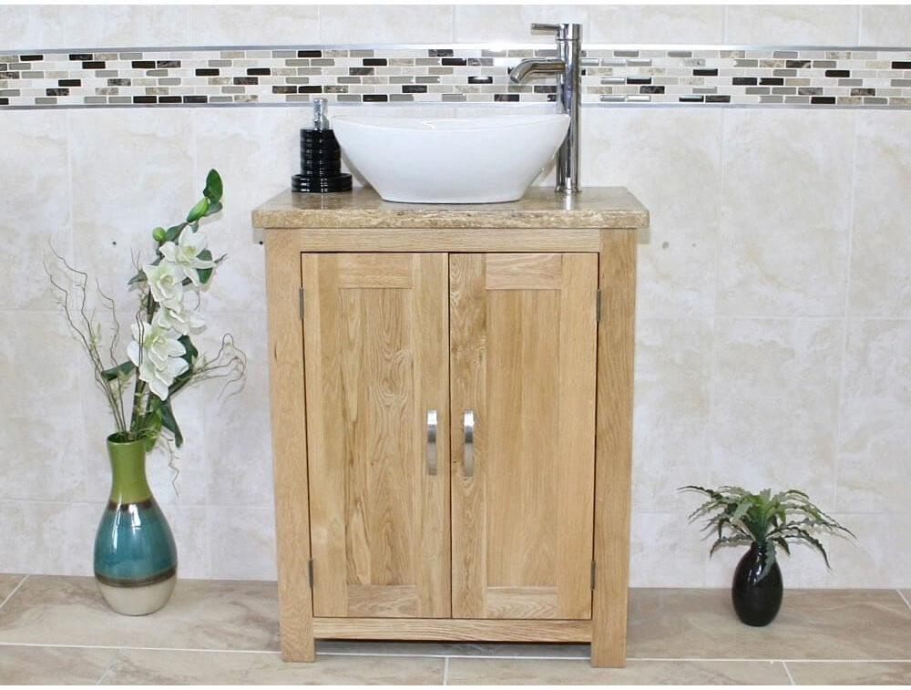 Belfry Bathroom Cournoyer 650mm Single Bathroom Vanity with Vessel Ceramic Basin Travertine 650mm W