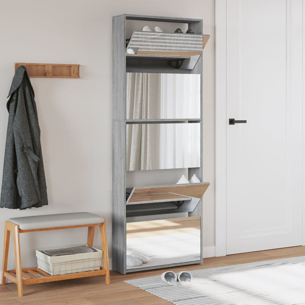 Symple Stuff vidaXL Shoe Cabinet 5-Layer Mirror Rack Organiser Sonoma Grey 4