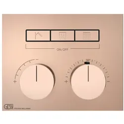 Gessi HI-FI, Fertigmontageset Unterputz-Thermostat mit Tasten-Bedienung, 3 separate Ausgänge, 63006030, Farbe: Kupfer PVD