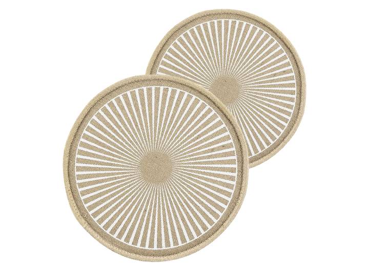 2er-Set runde Tischsets aus Jute, im Boho-Stil, braun, beige, 38 x 38 cm