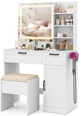 Costway Vanity Set with Mirror and 3 Lighting Modes and Adjustable Brightness-White